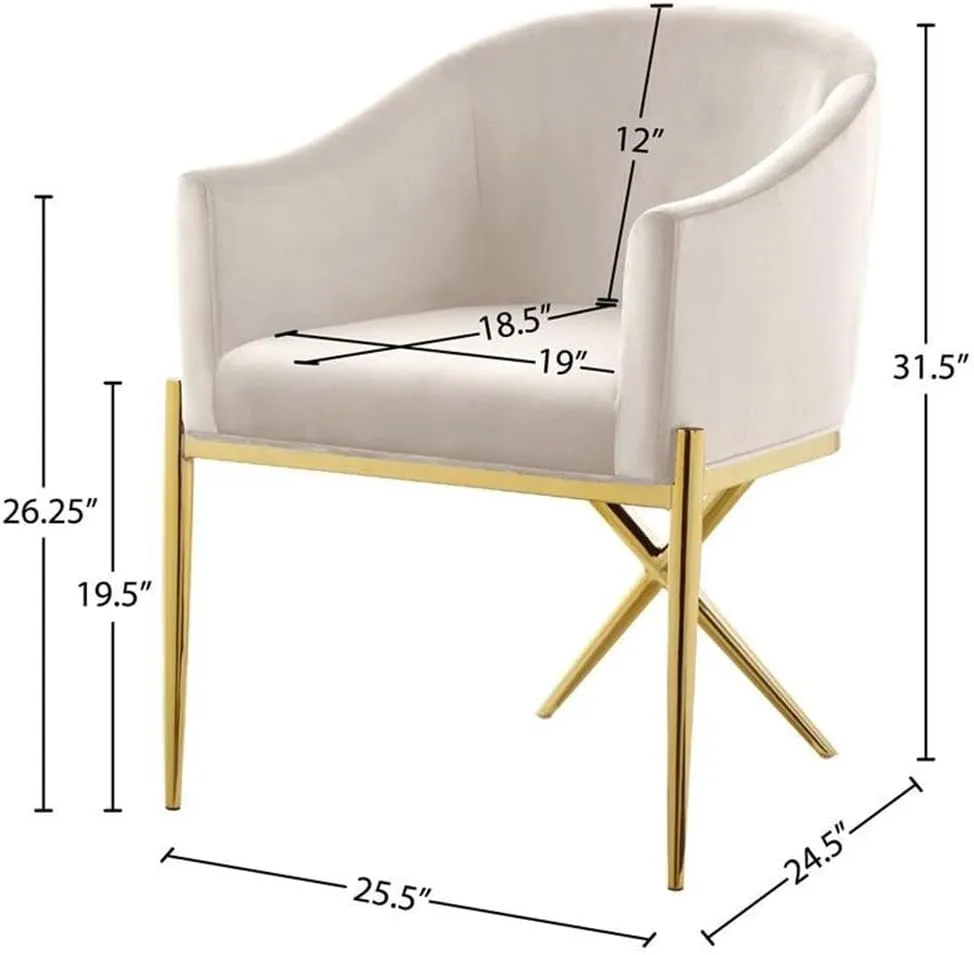 Meridian Furniture Xavier Collection Modern | Contemporary Velvet Upholstered Dining Chair with Sturdy Steel X Shaped Legs, 25.5" W x 24.5" D x 31.5" H, Cream