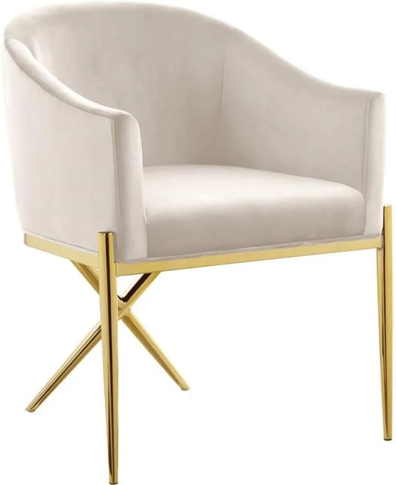 Meridian Furniture Xavier Collection Modern | Contemporary Velvet Upholstered Dining Chair with Sturdy Steel X Shaped Legs, 25.5" W x 24.5" D x 31.5" H, Cream