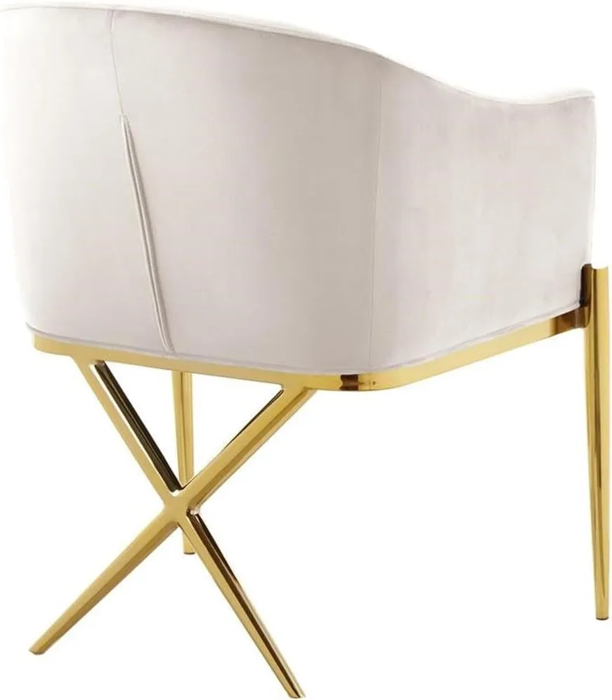 Meridian Furniture Xavier Collection Modern | Contemporary Velvet Upholstered Dining Chair with Sturdy Steel X Shaped Legs, 25.5" W x 24.5" D x 31.5" H, Cream
