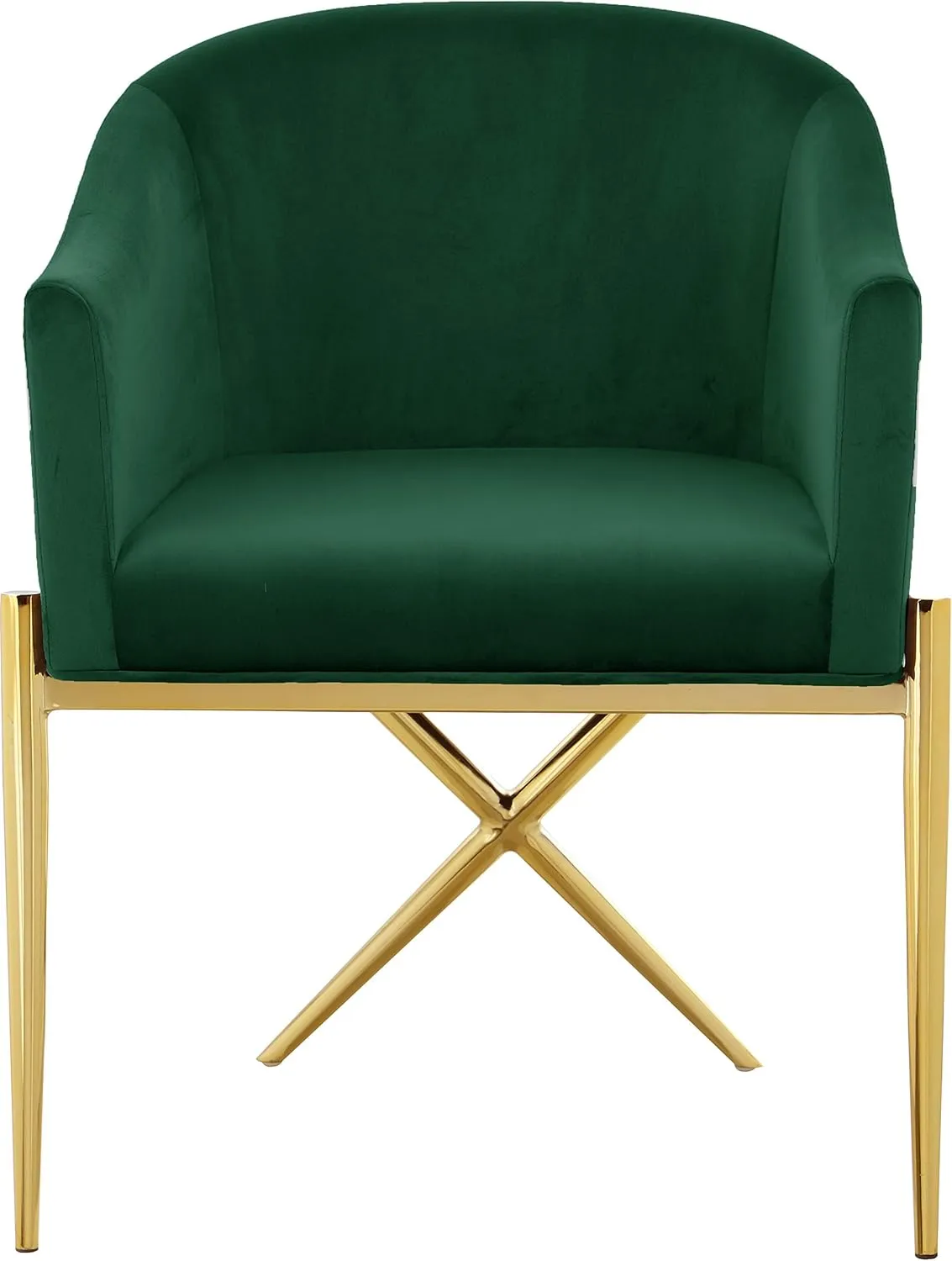 Meridian Furniture Xavier Collection Modern | Contemporary Velvet Upholstered Dining Chair with Sturdy Steel X Shaped Legs, 25.5" W x 24.5" D x 31.5" H, Green