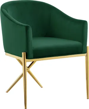 Meridian Furniture Xavier Collection Modern | Contemporary Velvet Upholstered Dining Chair with Sturdy Steel X Shaped Legs, 25.5" W x 24.5" D x 31.5" H, Green