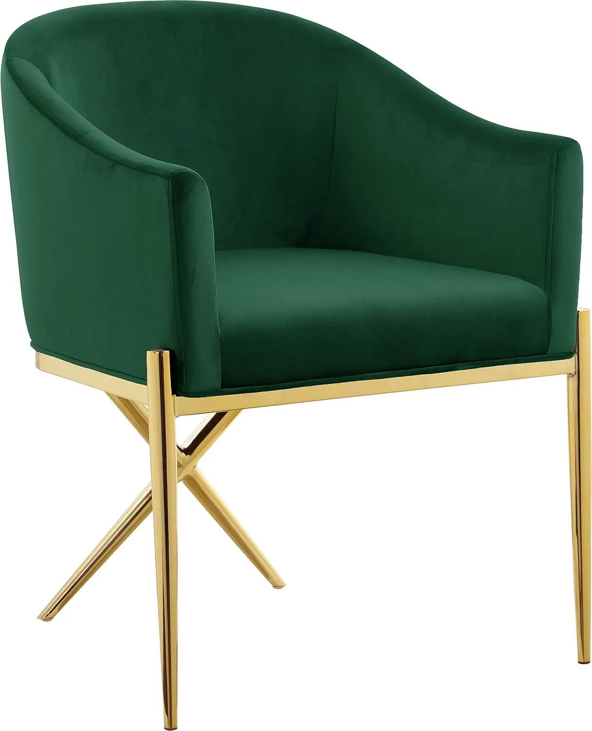 Meridian Furniture Xavier Collection Modern | Contemporary Velvet Upholstered Dining Chair with Sturdy Steel X Shaped Legs, 25.5" W x 24.5" D x 31.5" H, Green