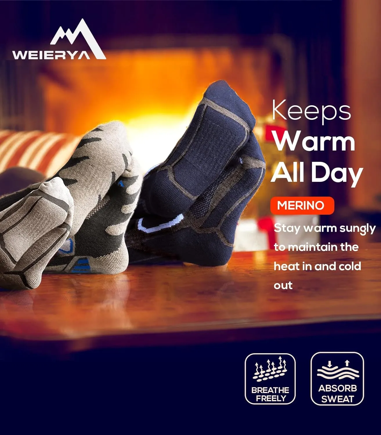 Merino Wool Ski Socks for Men & Women, Knee-High Winter Thermal Snowboarding Socks Packs