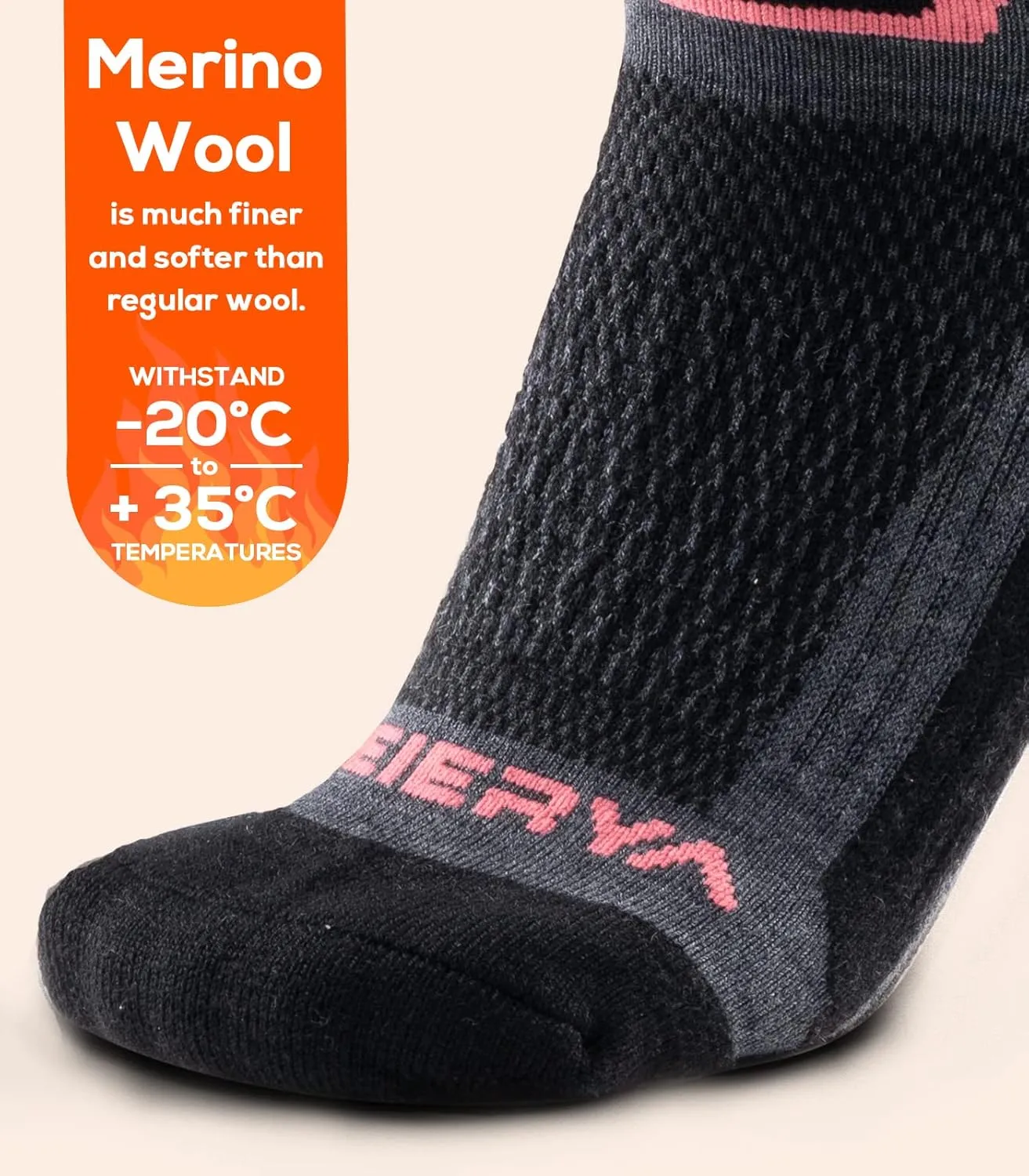 Merino Wool Ski Socks for Men & Women, Knee-High Winter Thermal Snowboarding Socks Packs