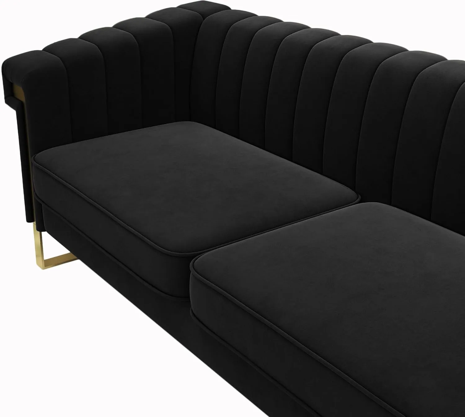 Mid-Century Modern Black Velvet Sofa with Gold Metal Legs, 83.86" Luxury Chesterfield Comfy Couches for Living Room (Velvet, Black)