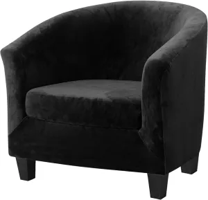 MIFXIN 2 Pieces Velvet Tub Chair Covers with Cushion Cover Stretch Soft Removable Tub Chair Slipcovers Armchair Sofa Couch Furniture Protector for Living Room Club Bar Counter (Black)
