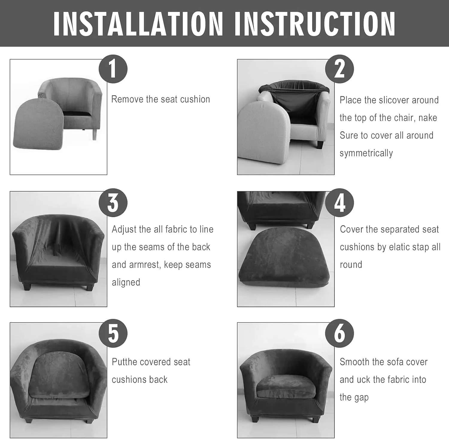 MIFXIN 2 Pieces Velvet Tub Chair Covers with Cushion Cover Stretch Soft Removable Tub Chair Slipcovers Armchair Sofa Couch Furniture Protector for Living Room Club Bar Counter (Black)