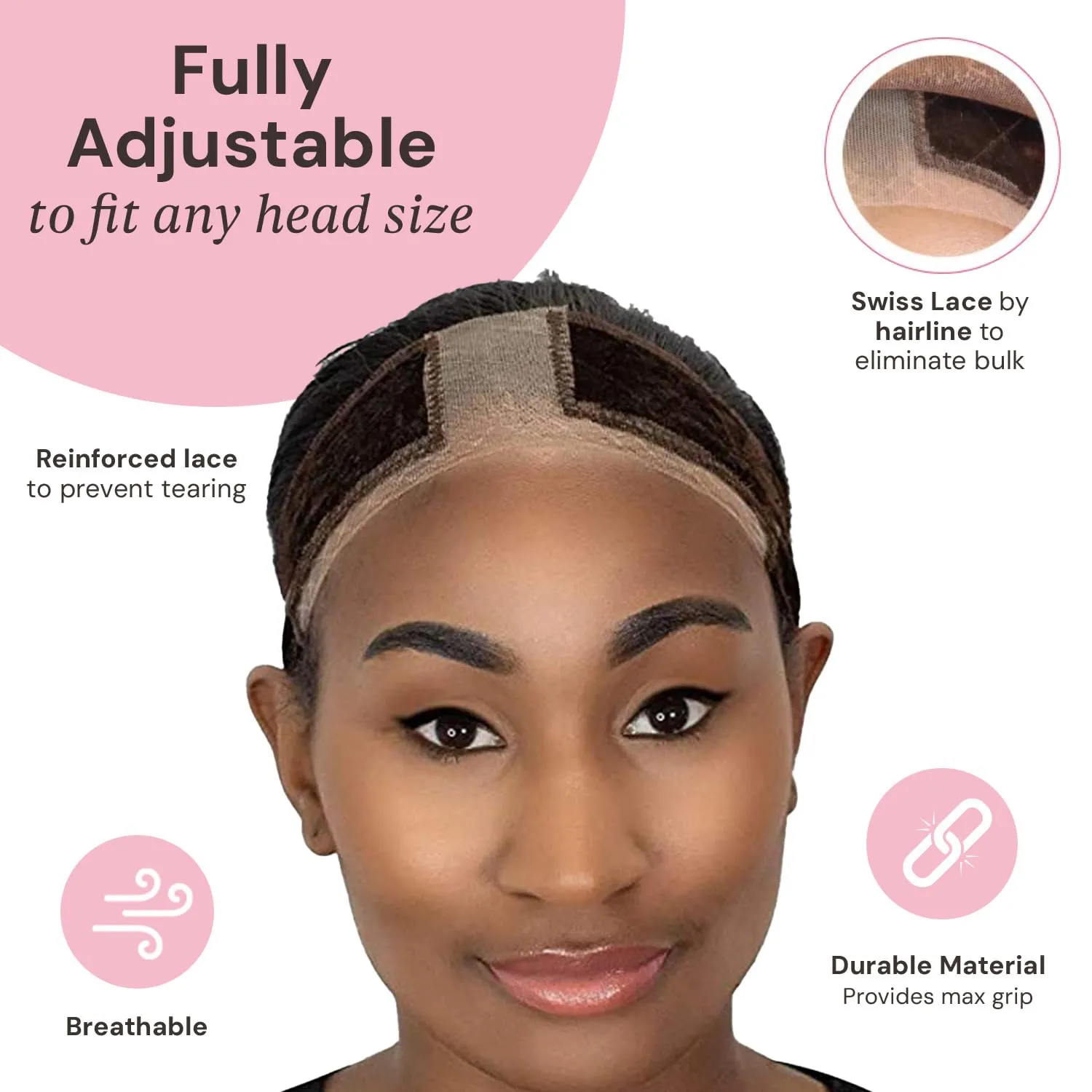 MILANO COLLECTION Wigrip, Premium Lace Wig Band for Women, Fully Adjustable & Reinforced Lace Wig Grip Band by Hairline, Comfortable and Secure Glueless Velvet Headband, Chocolate Brown, 2 Pack