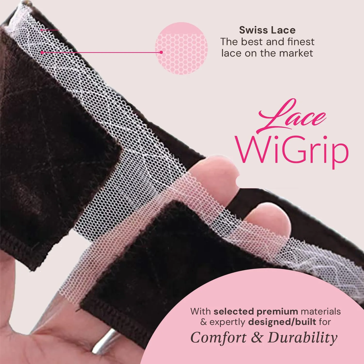 MILANO COLLECTION Wigrip, Premium Lace Wig Band for Women, Fully Adjustable & Reinforced Lace Wig Grip Band by Hairline, Comfortable and Secure Glueless Velvet Headband, Chocolate Brown, 2 Pack