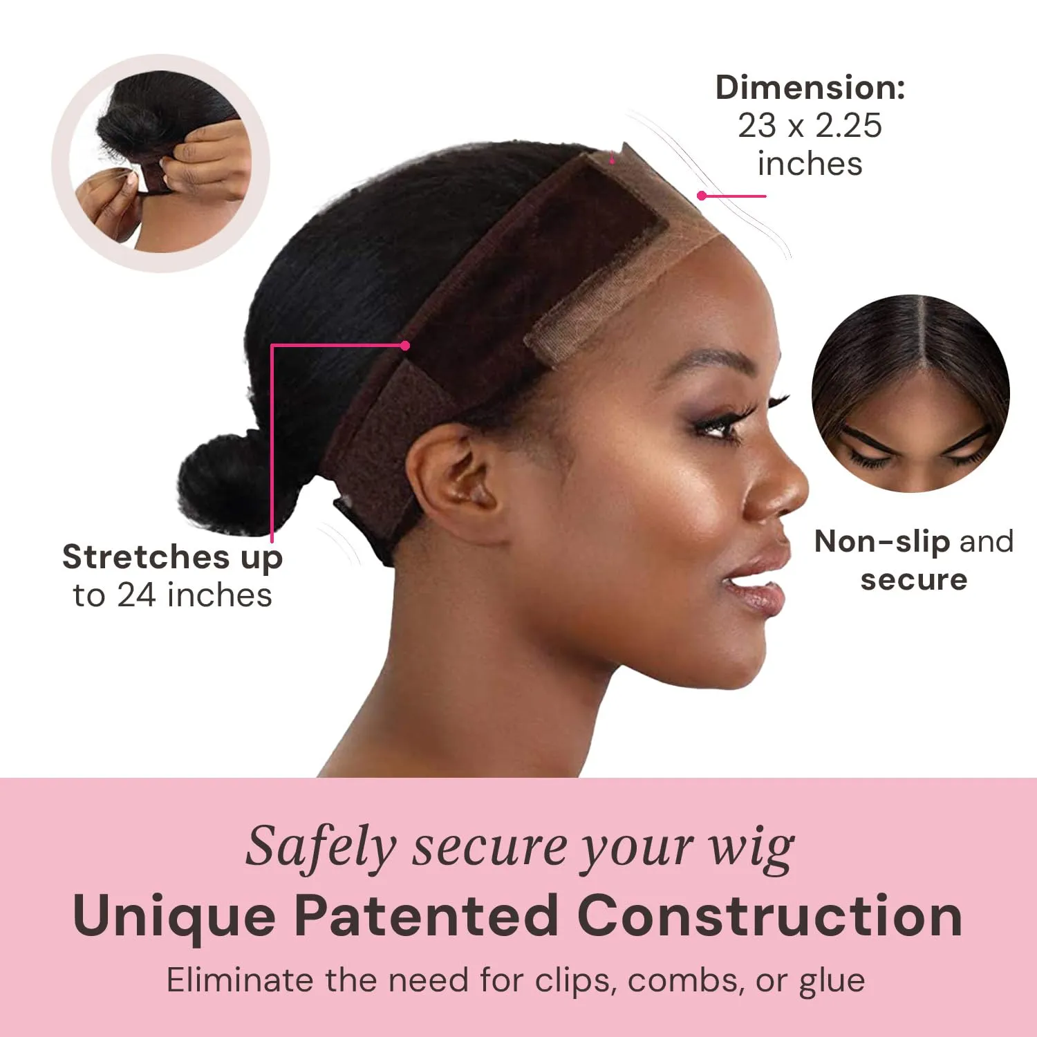 MILANO COLLECTION Wigrip, Premium Lace Wig Band for Women, Fully Adjustable & Reinforced Lace Wig Grip Band by Hairline, Comfortable and Secure Glueless Velvet Headband, Chocolate Brown & Nude