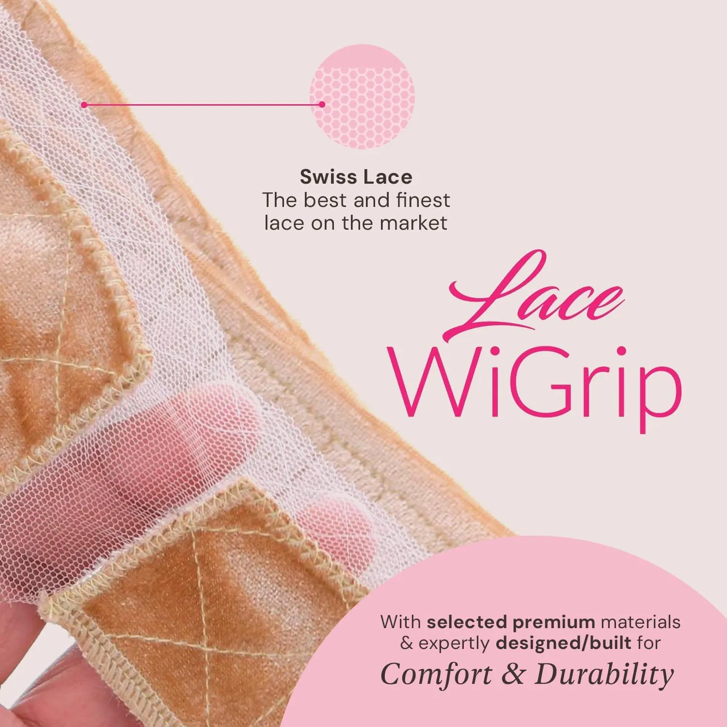 MILANO COLLECTION Wigrip, Premium Lace Wig Band for Women, Fully Adjustable & Reinforced Lace Wig Grip Band by Hairline, Comfortable and Secure Glueless Velvet Headband, Nude, 2 Pack