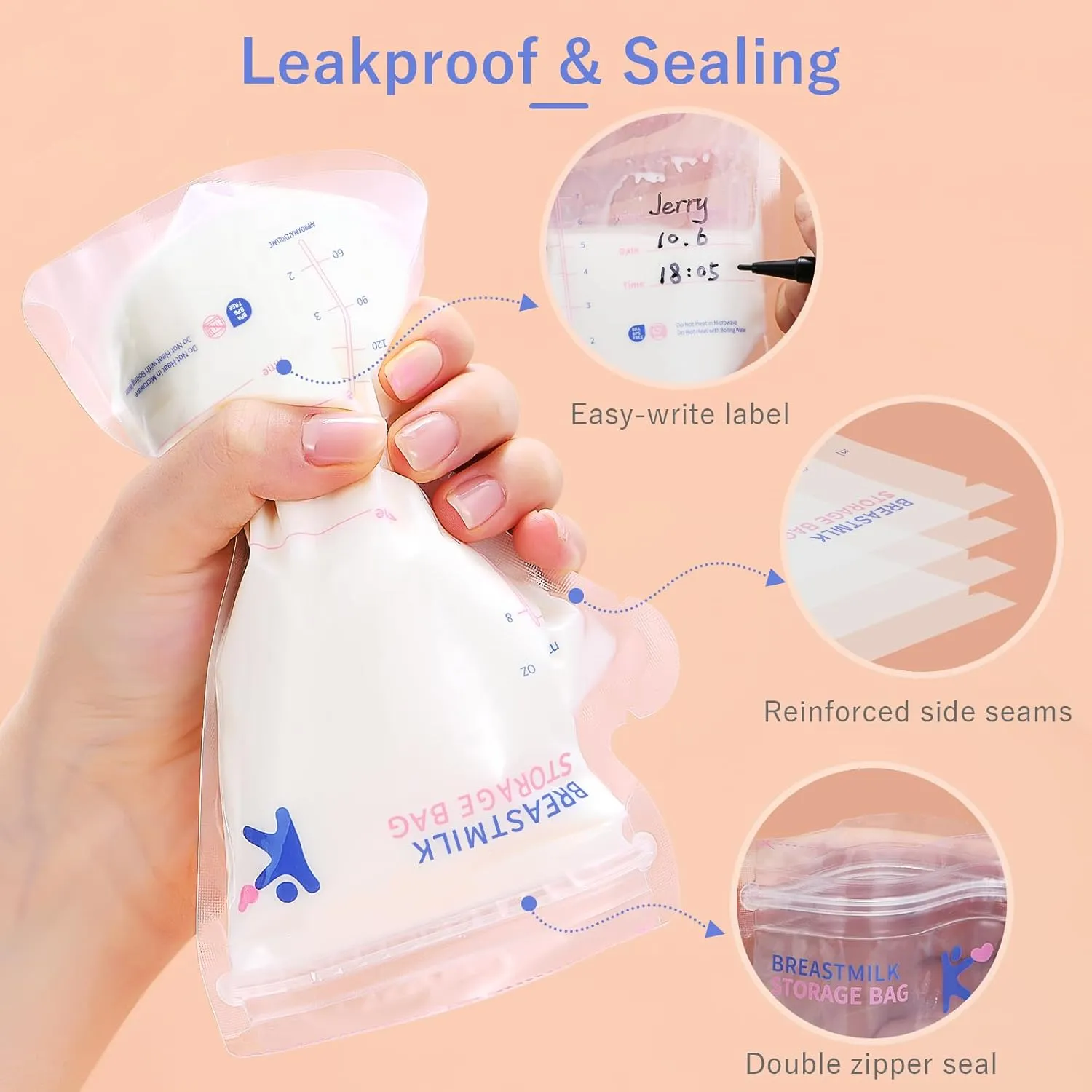 Milk Storage Bags Breastmilk, 200 Count Breastmilk Storage, Easy to Pour Sealable Breastmilk Storage Bags, Self Standing Breast Milk Storage Bags, BPA Free Leak Proof, 8 Oz