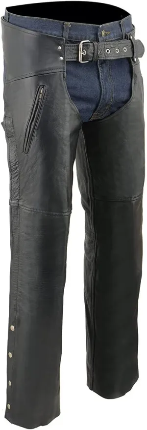 Milwaukee Leather Chaps for Men's Black Leather Dual Side Thigh Zipper Close Pockets Motorcycle Rider Chap- LKM5782