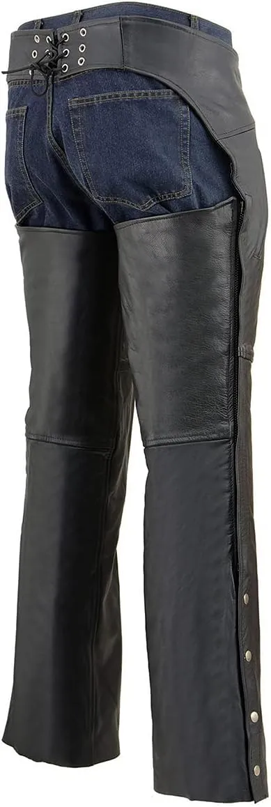 Milwaukee Leather Chaps for Men's Black Leather Dual Side Thigh Zipper Close Pockets Motorcycle Rider Chap- LKM5782