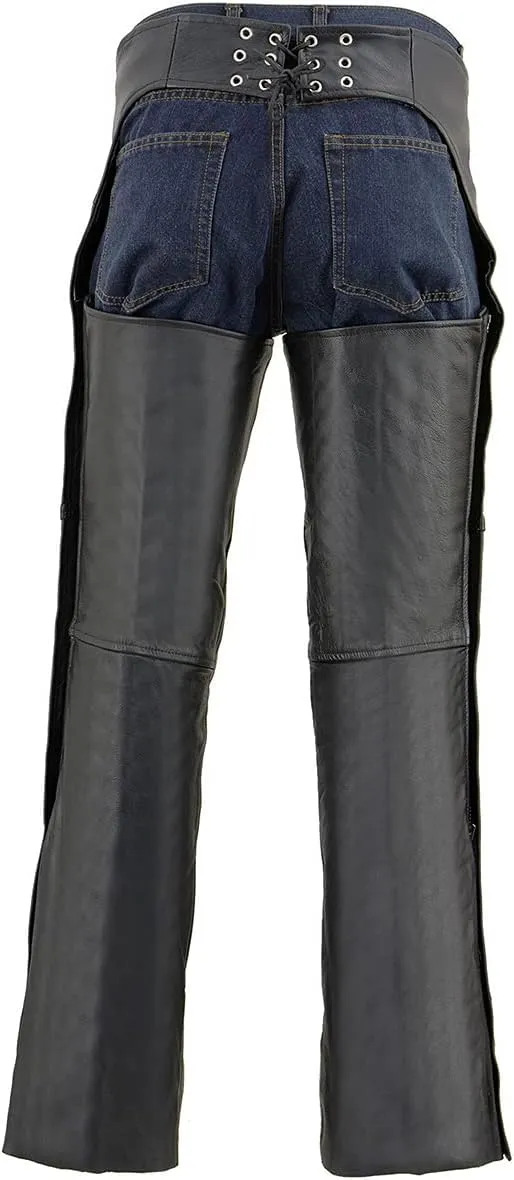 Milwaukee Leather Chaps for Men's Black Leather Dual Side Thigh Zipper Close Pockets Motorcycle Rider Chap- LKM5782