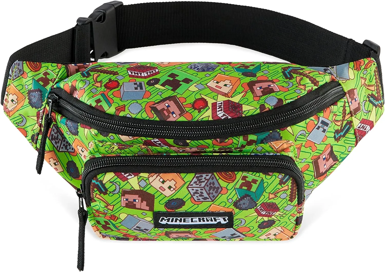 Minecraft Boys Fashion Waist Pack with Adjustable Strap, Creeper Travel Bag - Gamer Gifts (Multi)