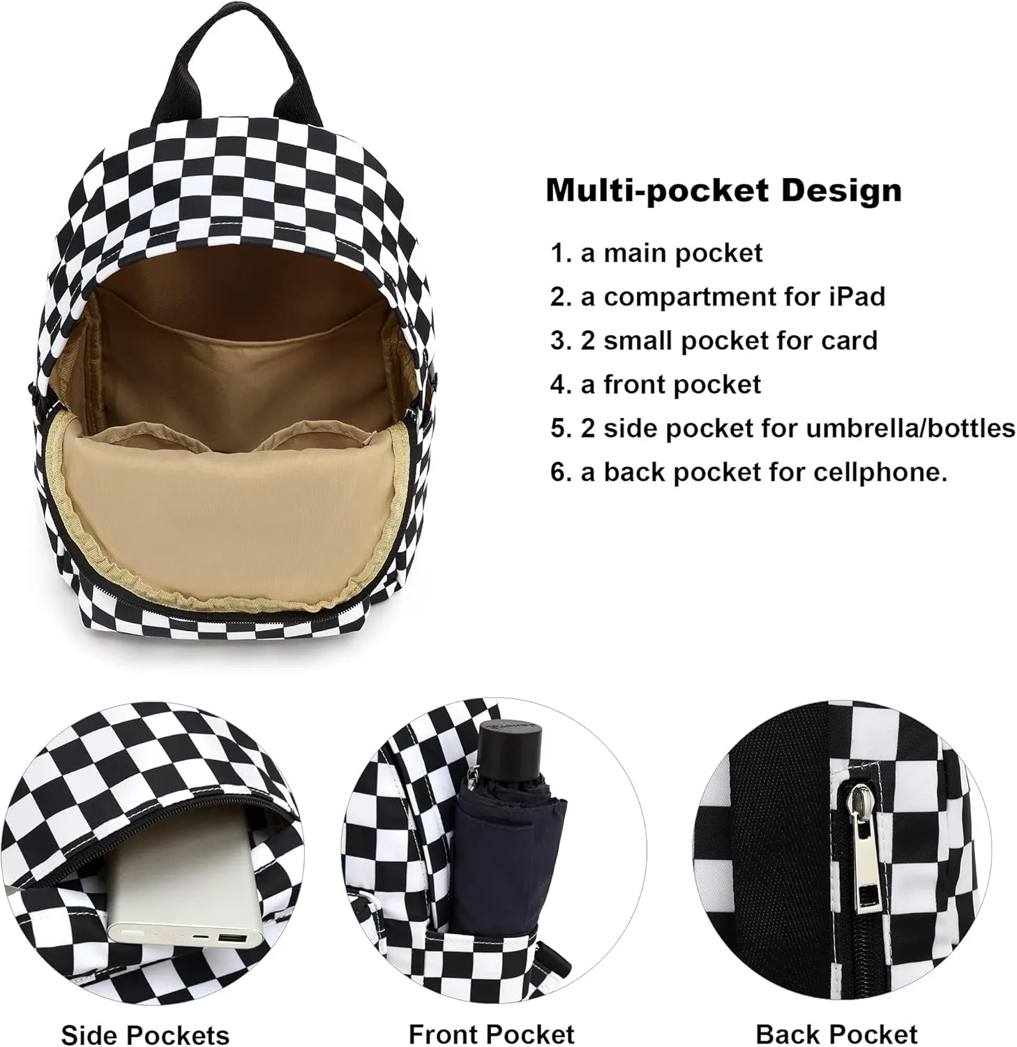 Mini Backpack Purse for Women Girls, Small Backpack for Teens Kids School Travel (Checkered)