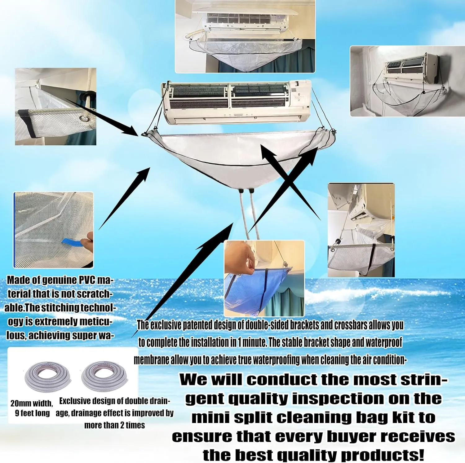Mini Split Cleaning Bag Kit with Dual Hose Holder,Uniquely Designed mini Split-Type Cleaning System That operates Without Direct Contact with The air Conditioning Unit(27PCS,Small,White)