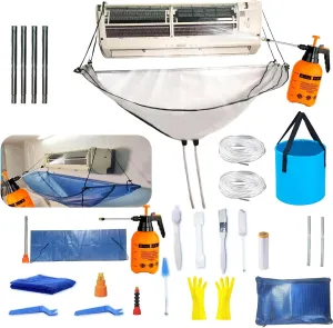 Mini Split Cleaning Bag Kit with Dual Hose Holder,Uniquely Designed mini Split-Type Cleaning System That operates Without Direct Contact with The air Conditioning Unit(27PCS,Small,White)