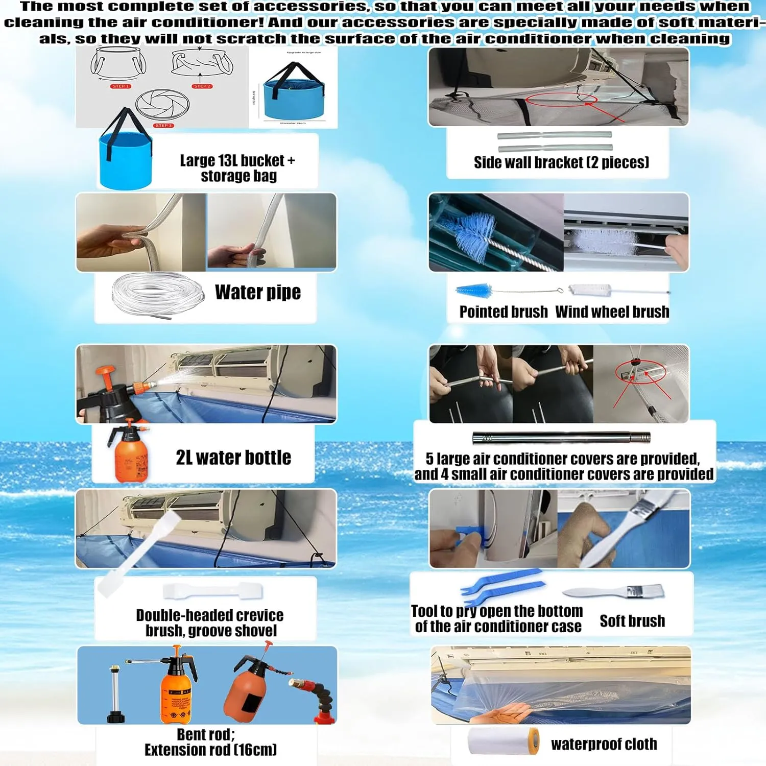 Mini Split Cleaning System with Stand,27PCS Mini Split Cleaning Bag Kit,Mini Split Cleaner(Blue,Large Size)