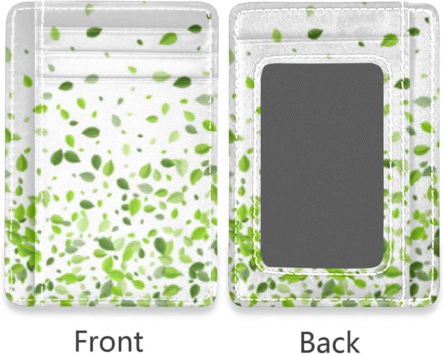 Mint Leaf Tea Leaves Falling Green Leaves Swamp Leaves on White Slim Minimalist Wallet, Case Protector Covers for Men Women, Front Pocket RFID Blocking Leather Credit Card Holder
