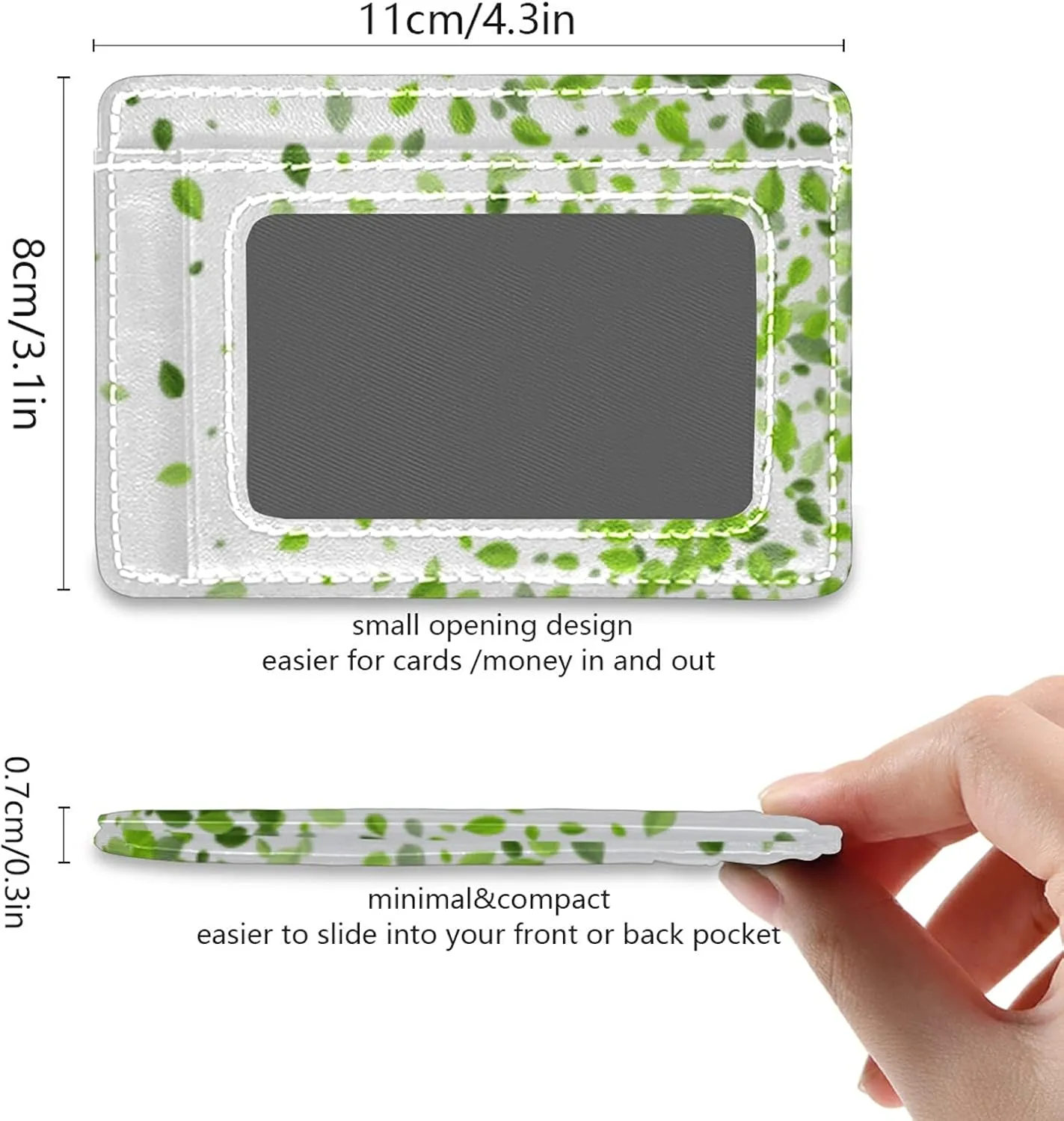 Mint Leaf Tea Leaves Falling Green Leaves Swamp Leaves on White Slim Minimalist Wallet, Case Protector Covers for Men Women, Front Pocket RFID Blocking Leather Credit Card Holder