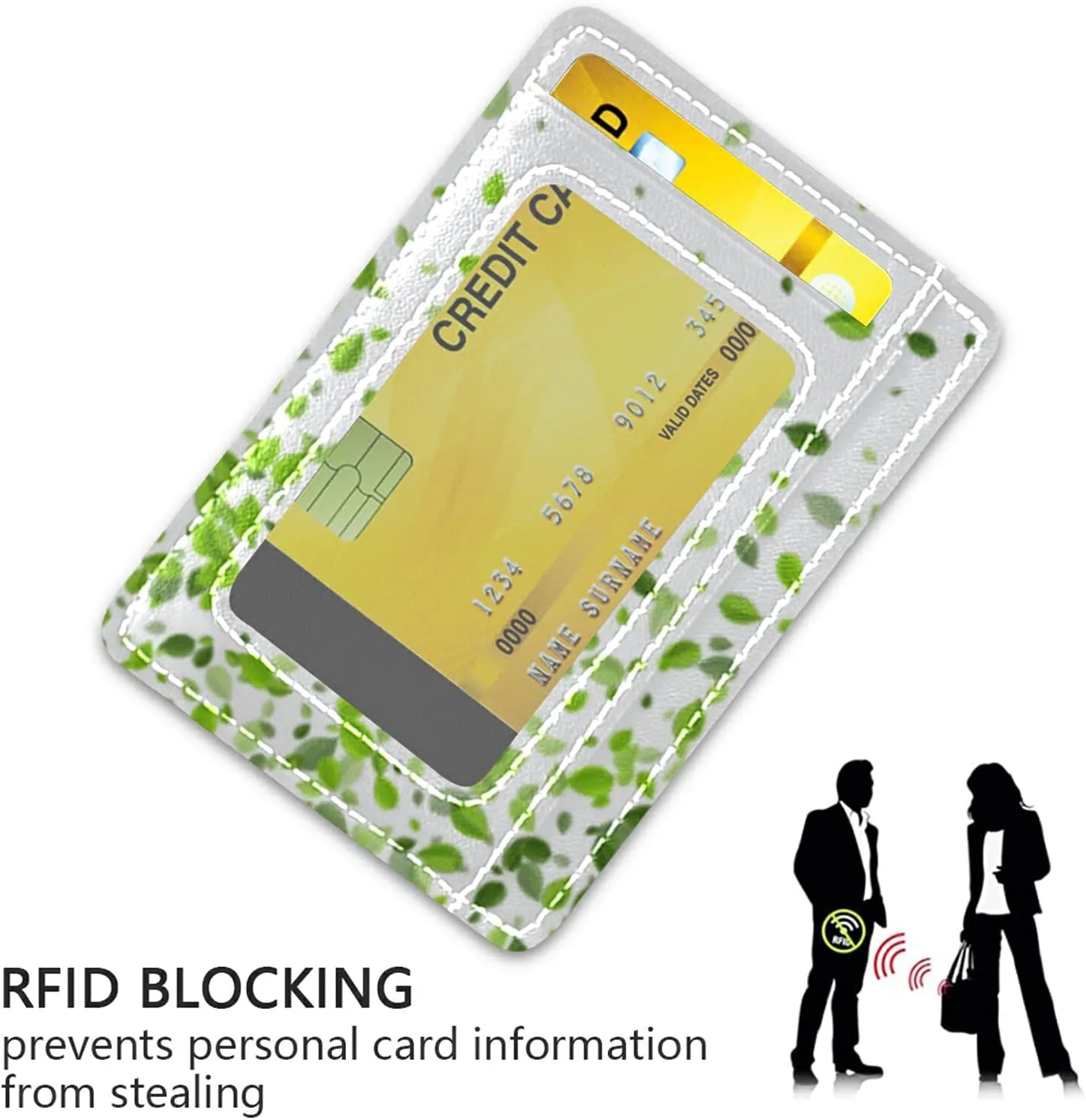 Mint Leaf Tea Leaves Falling Green Leaves Swamp Leaves on White Slim Minimalist Wallet, Case Protector Covers for Men Women, Front Pocket RFID Blocking Leather Credit Card Holder