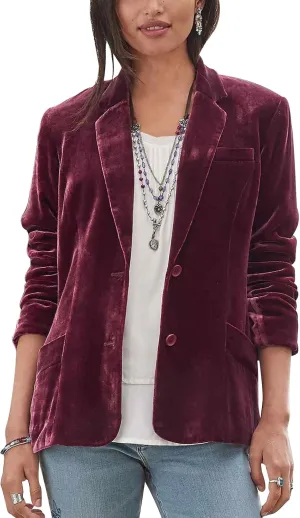 Mintlimit Women's Velvet Blazer Jacket - Long Sleeve V Neck Coat