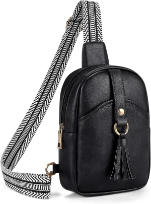 Missnine Small Sling Bag for Women PU Leather Fanny Pack Crossbody Purse Trendy Chest Bag for Travel, Shopping,Daily, Black