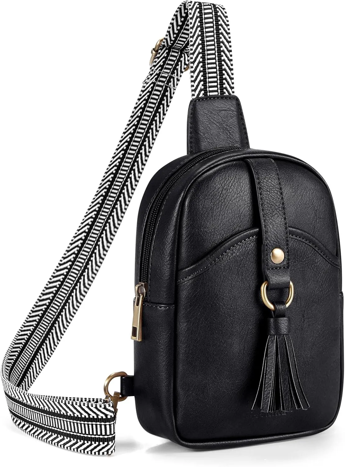 Missnine Small Sling Bag for Women PU Leather Fanny Pack Crossbody Purse Trendy Chest Bag for Travel, Shopping,Daily, Black