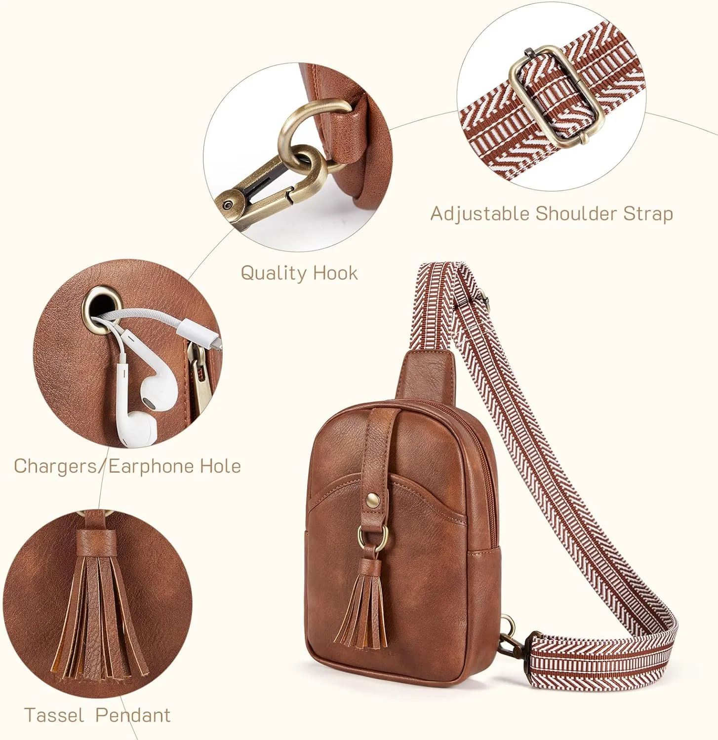 Missnine Small Sling Bag for Women PU Leather Fanny Pack Crossbody Purse Trendy Chest Bag for Travel, Shopping,Daily, Black