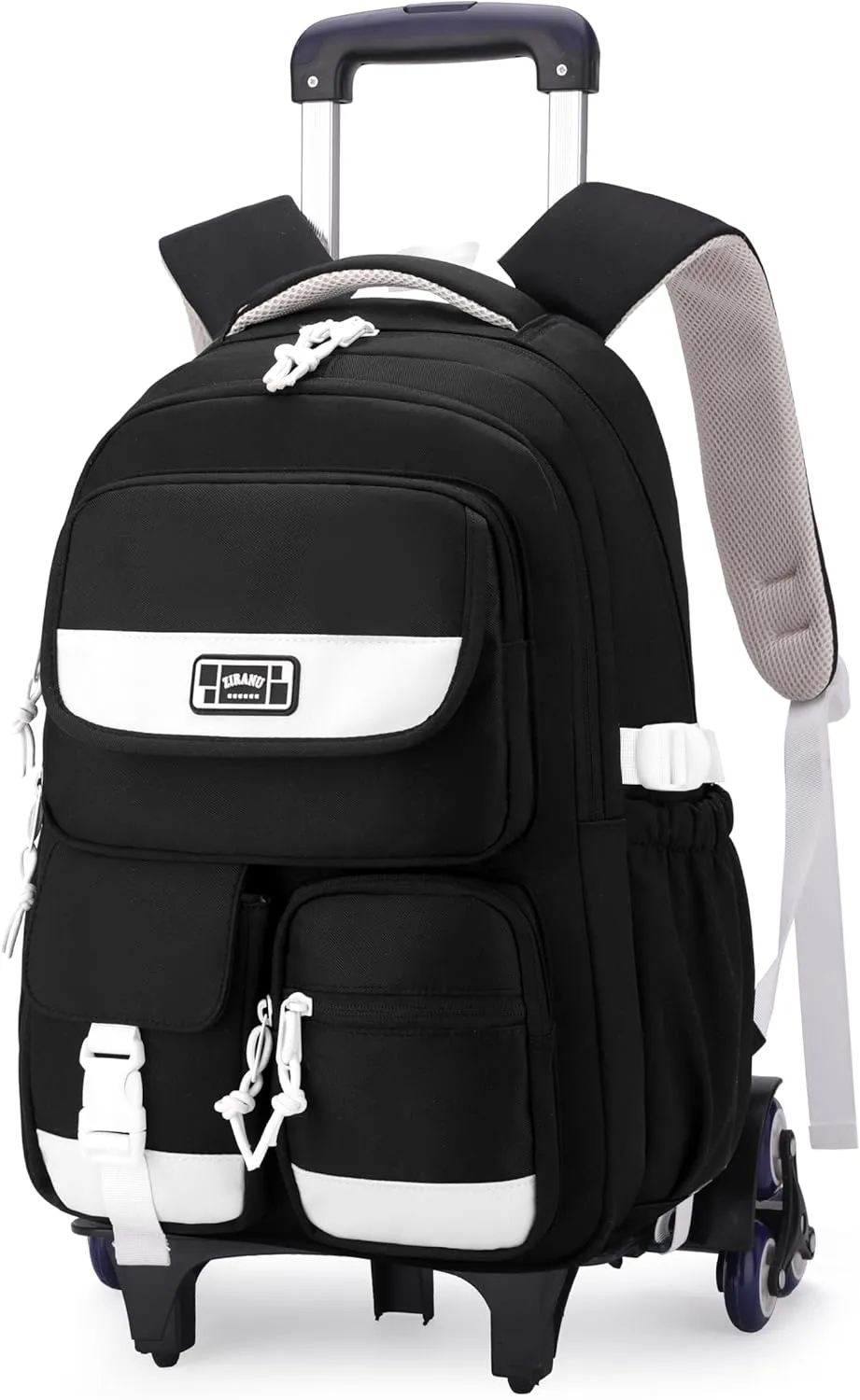 MITOWERMI Kids Rolling Backpack Carry On Luggage Solid-color Girls Backpack with Wheels Boys Trolley Bag Wheeled Backpack for School Black-6 wheels