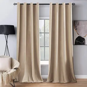 MIULEE 2 Panels Blackout Velvet Curtains Solid Soft Grommet Camel Beige Curtains Thermal Insulated Soundproof Room Darkening Drapes for Living Room Bedroom 52 x 84 Inch