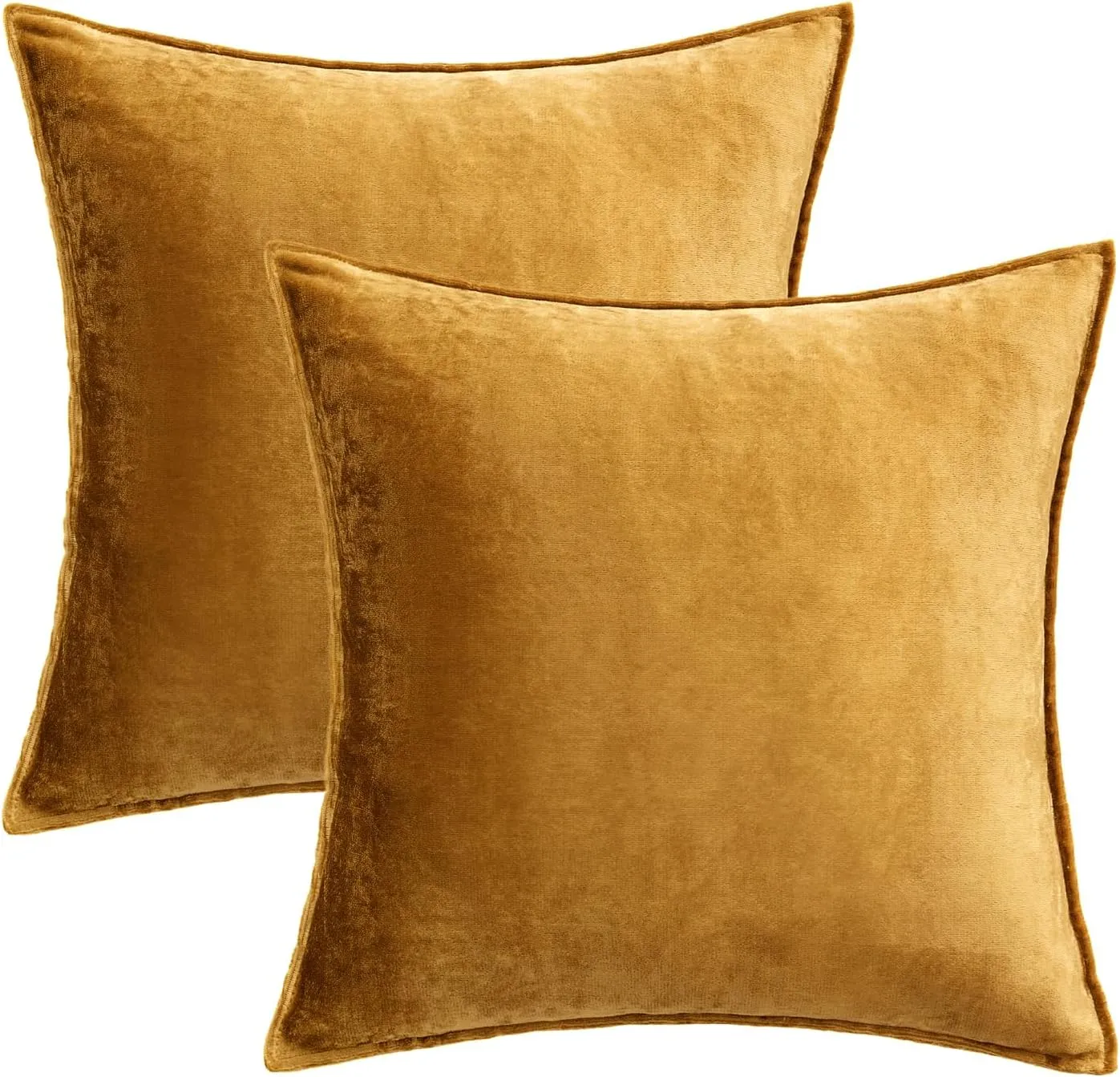 MIULEE Pack of 2 Dark Gold Decorative Velvet Throw Pillow Cover Soft Pillowcase Solid Square Cushion Case for Sofa Bedroom Car 20x20 Inch 50x50 cm