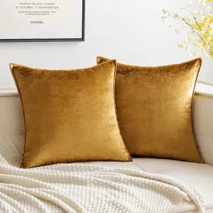 MIULEE Pack of 2 Dark Gold Decorative Velvet Throw Pillow Cover Soft Pillowcase Solid Square Cushion Case for Sofa Bedroom Car 20x20 Inch 50x50 cm