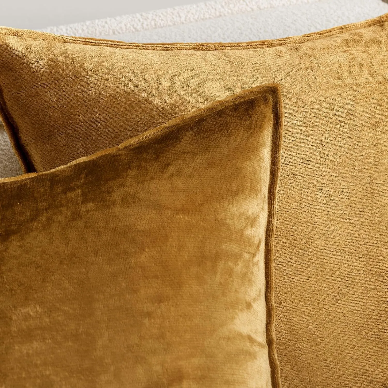 MIULEE Pack of 2 Dark Gold Decorative Velvet Throw Pillow Cover Soft Pillowcase Solid Square Cushion Case for Sofa Bedroom Car 20x20 Inch 50x50 cm