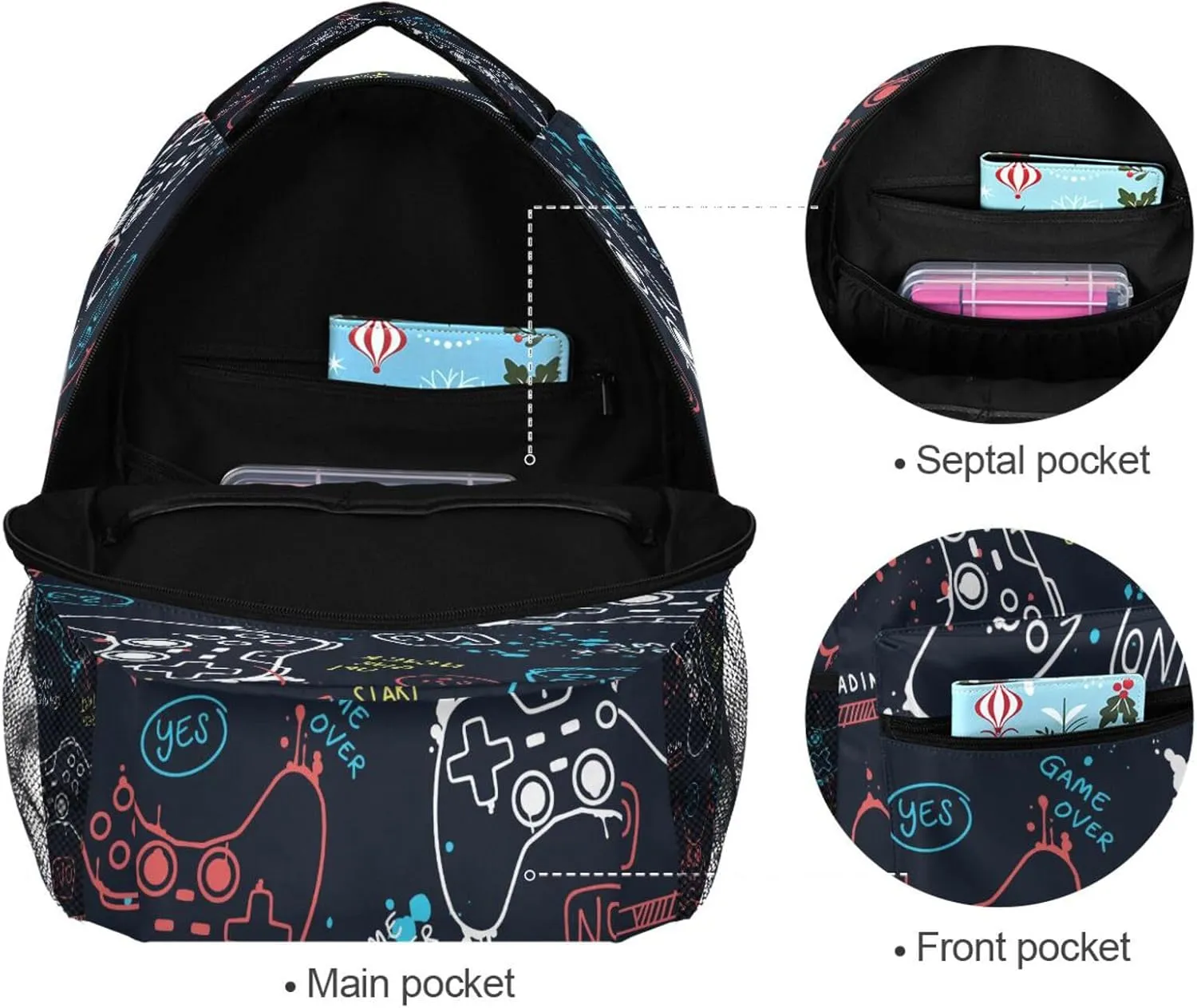 MNSRUU Video Game Backpack for 1th- 6th Grade Boy Girl,School Backpack Gamepad Toddler Bookbag