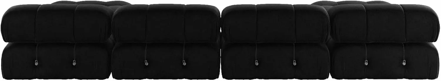 Modern Velvet Sectional Sofa, U Shape Minimalist Modular 6-Seater Couch with 2-Ottomans for Living Room Office Apartment (138in/Black)