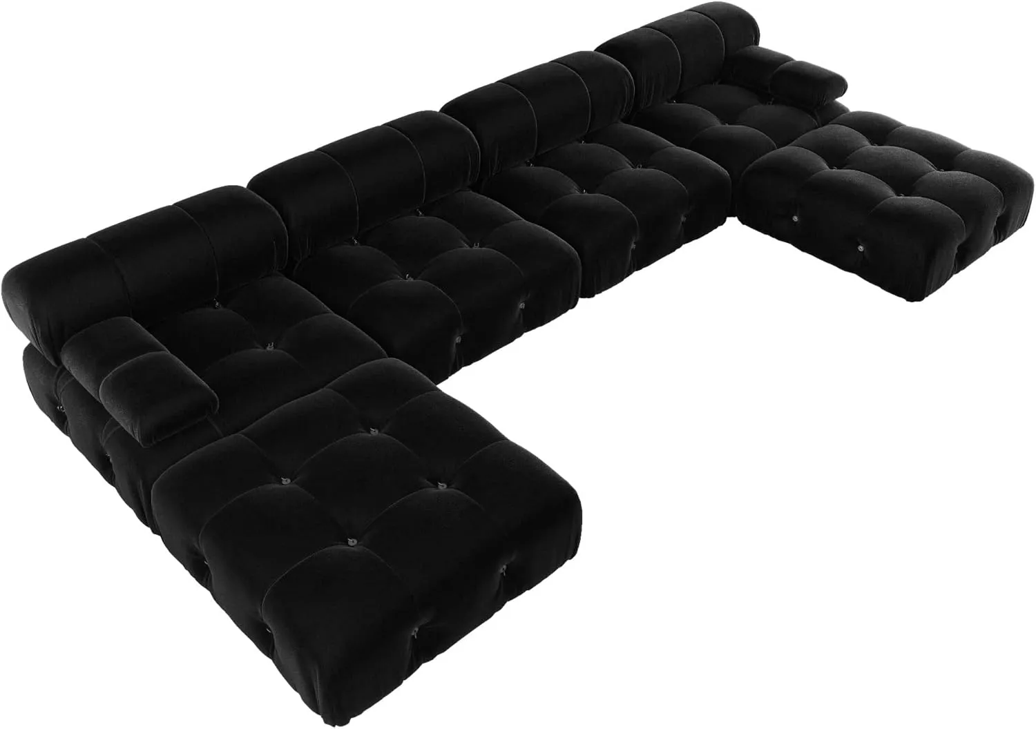 Modern Velvet Sectional Sofa, U Shape Minimalist Modular 6-Seater Couch with 2-Ottomans for Living Room Office Apartment (138in/Black)