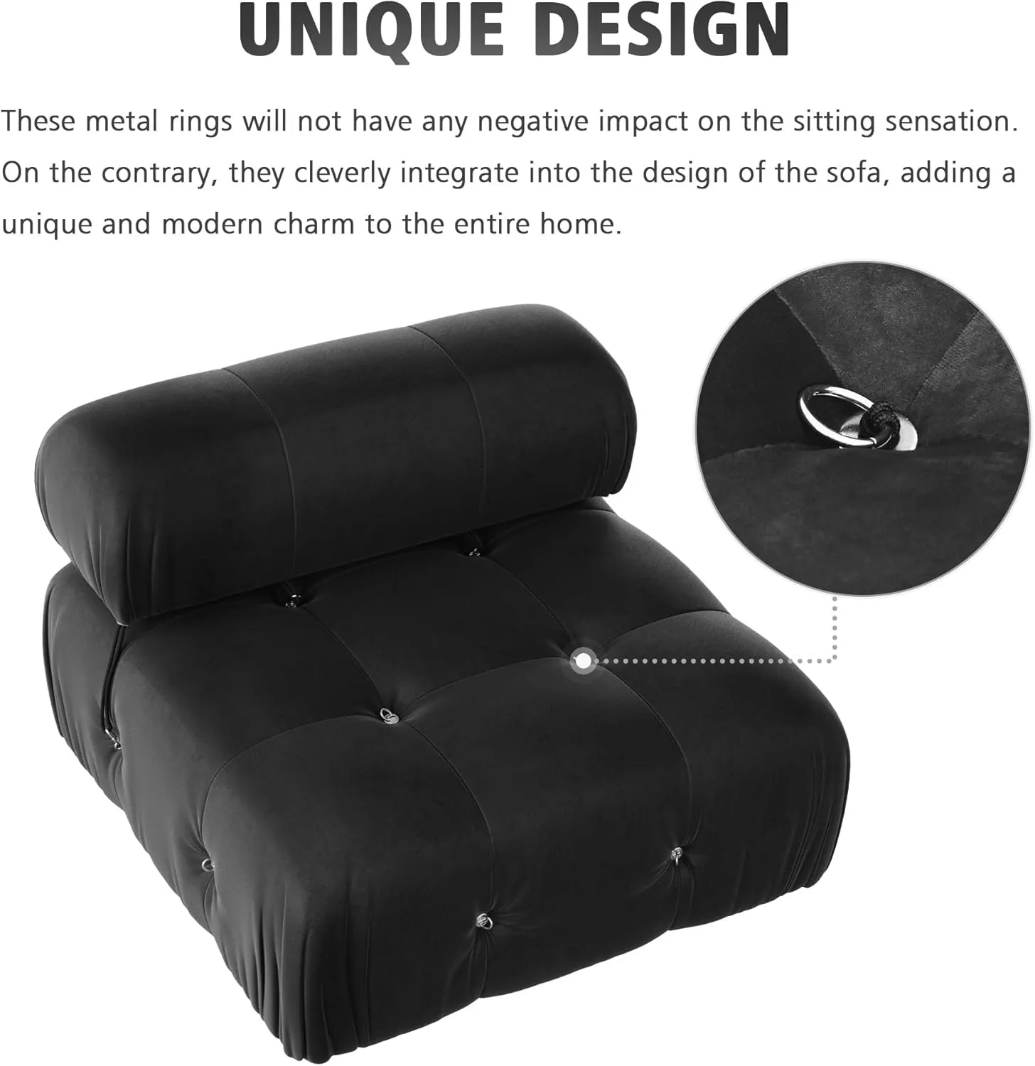 Modern Velvet Sectional Sofa, U Shape Minimalist Modular 6-Seater Couch with 2-Ottomans for Living Room Office Apartment (138in/Black)