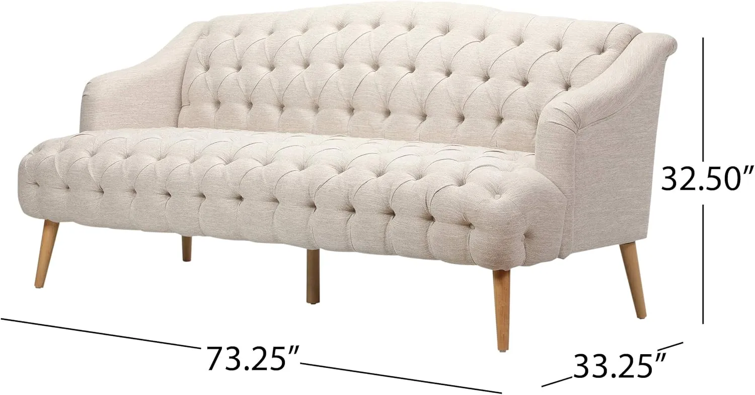Modern Wingback Tufted Velvet Loveseat, 73.25" 3 Seat Sofas Settee Bench Banquette Chesterfield Love Seat with High Back Thick Padded Cushioned Upholstered Couch for Living Room, Victorian, Beige