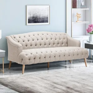Modern Wingback Tufted Velvet Loveseat, 73.25" 3 Seat Sofas Settee Bench Banquette Chesterfield Love Seat with High Back Thick Padded Cushioned Upholstered Couch for Living Room, Victorian, Beige