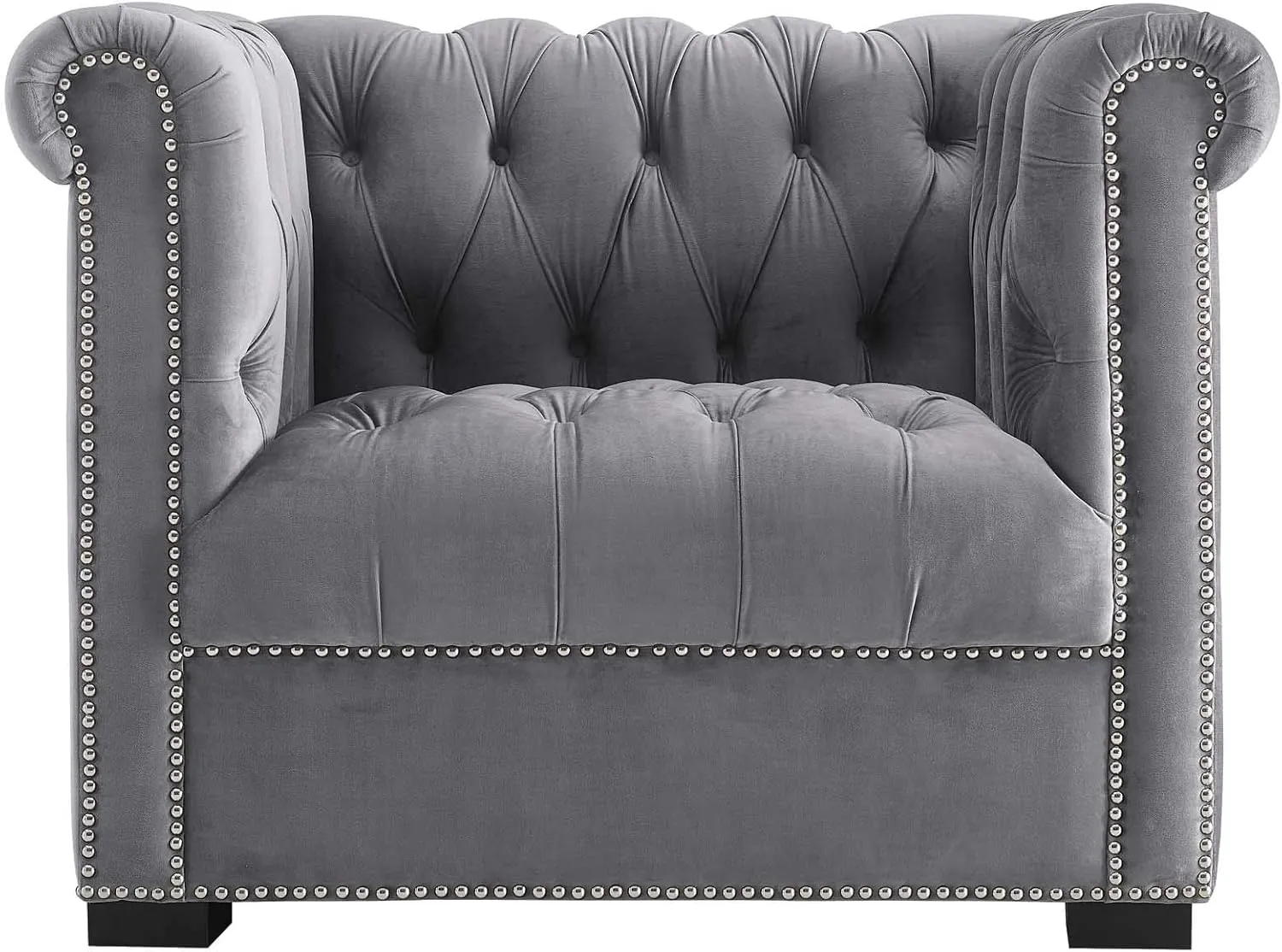 Modway Heritage Tufted Velvet Modern Chesterfield Lounge with Nailhead Trim, Armchair, Gray