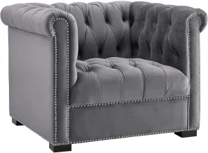 Modway Heritage Tufted Velvet Modern Chesterfield Lounge with Nailhead Trim, Armchair, Gray