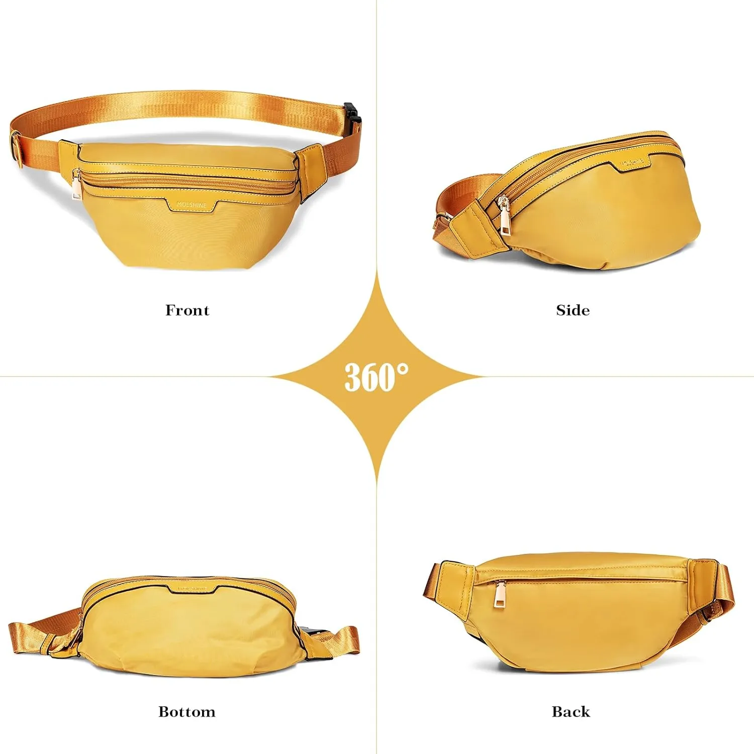 MOLSHINE Fanny Pack for Men Women, Crossbody Waist Bag, Belt Bag for Travel Walking Running Hiking Cycling, Easy Carry Any Phone,Wallet (Yellow Brown)