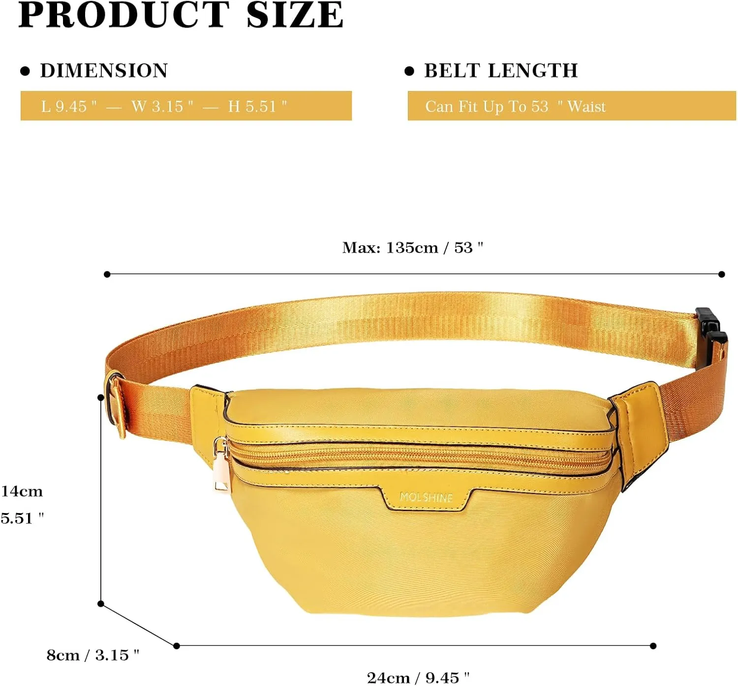 MOLSHINE Fanny Pack for Men Women, Crossbody Waist Bag, Belt Bag for Travel Walking Running Hiking Cycling, Easy Carry Any Phone,Wallet (Yellow Brown)