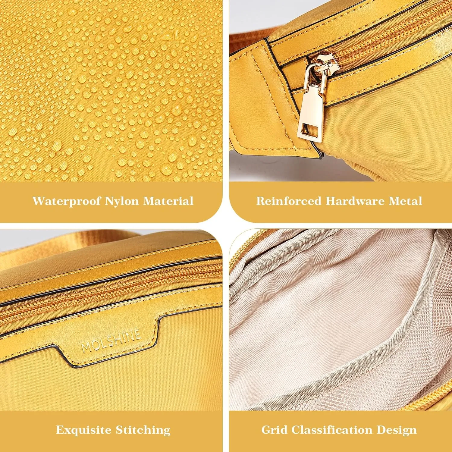 MOLSHINE Fanny Pack for Men Women, Crossbody Waist Bag, Belt Bag for Travel Walking Running Hiking Cycling, Easy Carry Any Phone,Wallet (Yellow Brown)