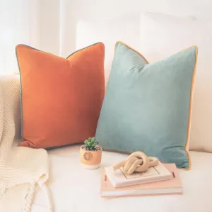 MONDAY MOOSE Decorative Throw Pillow Covers Cushion Cases, Set of 2 Soft Velvet Modern Double-Sided Designs, Mix and Match for Home Decor, Pillow Inserts Not Included (14x14 inch, Orange/Teal)