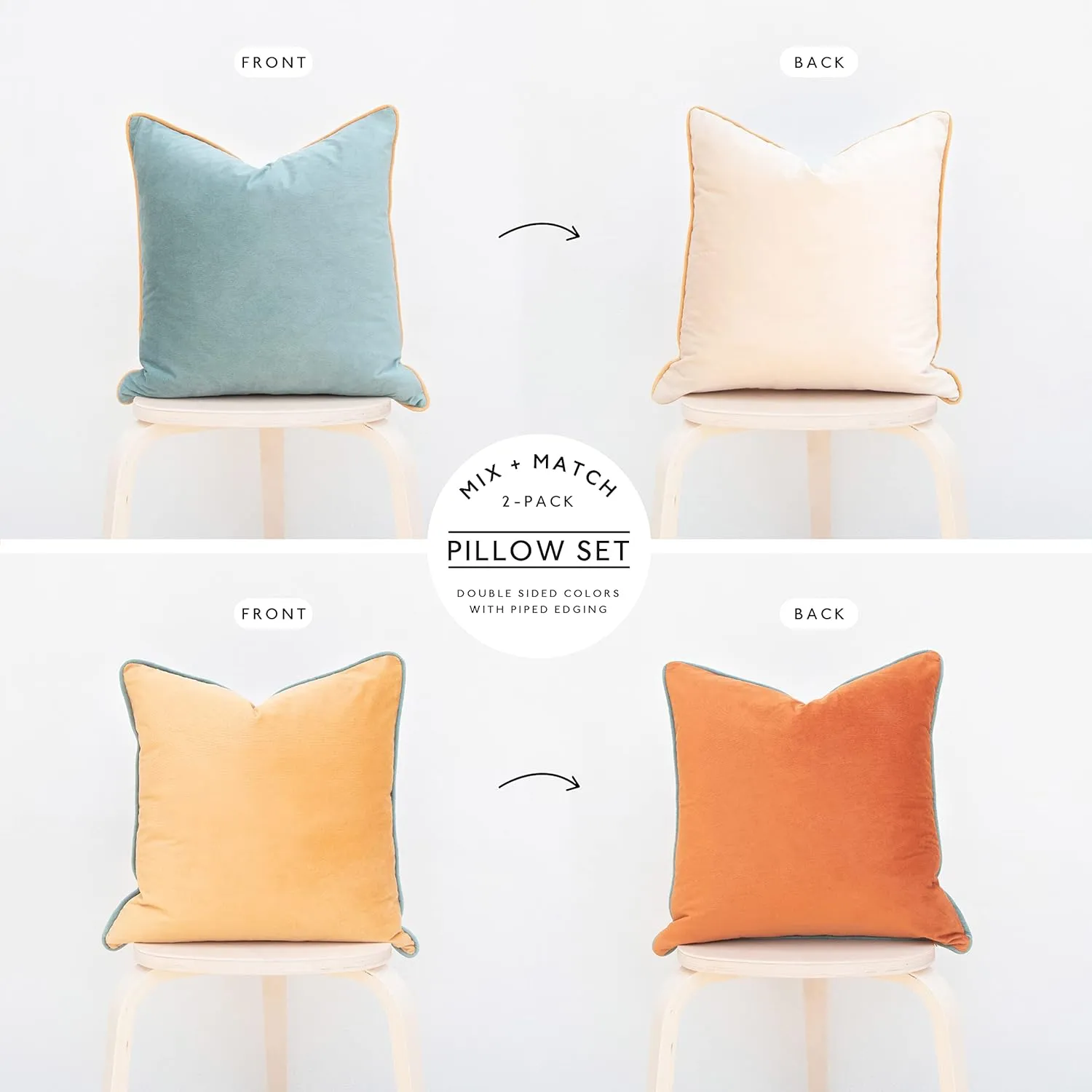 MONDAY MOOSE Decorative Throw Pillow Covers Cushion Cases, Set of 2 Soft Velvet Modern Double-Sided Designs, Mix and Match for Home Decor, Pillow Inserts Not Included (14x14 inch, Orange/Teal)