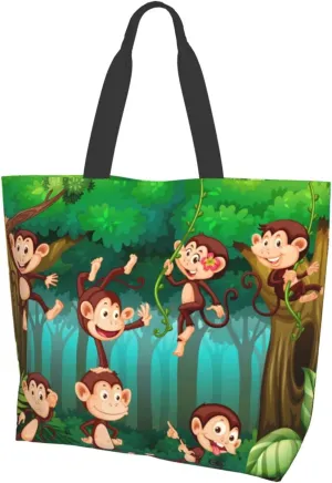 Monkey Tote Shoulder Bag Cute Grocery Bags Storage Handle Shopping Bag Portable Animal Bag